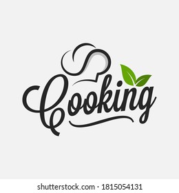 Cooking logo with chef hat and leafs on white background