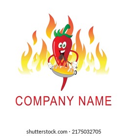 Cooking logo with chili and fire design, vector illustration.
