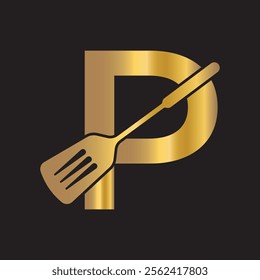 Cooking Logo combine with letter P vector template