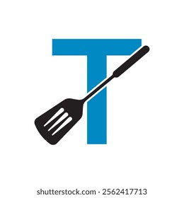 Cooking Logo combine with letter T vector template