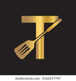 Cooking Logo combine with letter T vector template