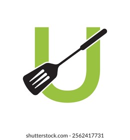 Cooking Logo combine with letter U vector template