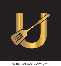 Cooking Logo combine with letter U vector template