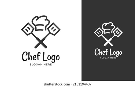 Cooking logo design. Chef hat and spatula concept. Catering vector illustration
