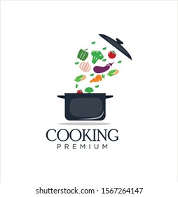 Cooking logo Design Template. Soup cooking logo design inspiration. Healthy Food Logo Design. Vegetable logo design vector Vector 