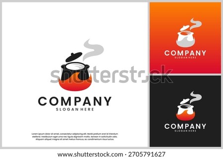 cooking logo with fire symbol and smoking pot , vector design