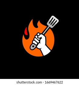 Cooking Logo Grill Logo Hand Holding Spatula Illustration