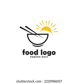 Cooking logo. illustration with chef hat, bowl, chopsticks. vector line icon template.