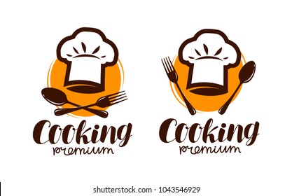 Cooking logo or label. Emblem for restaurant or cafe menu design. Lettering vector illustration