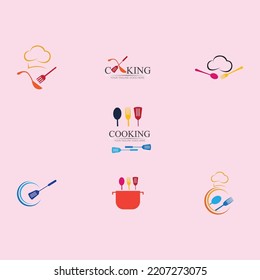 cooking logo set symbol illustration design template on pink background