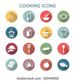 cooking long shadow icons, flat vector symbols