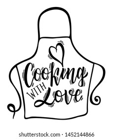 Cooking with Love. Vector calligraphy. Cooking related typography. Quotes about kitchen. Cooking wordings. Culinary Lettering.