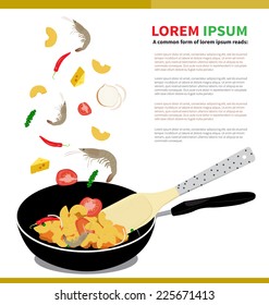 cooking macaroni and ingredient on white background