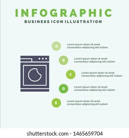 Cooking, Machine, Wash, Clean Solid Icon Infographics 5 Steps Presentation Background. Vector Icon Template background