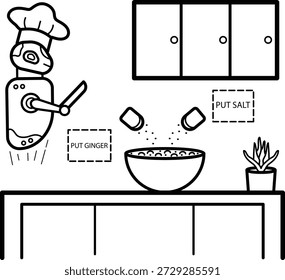 Cooking Made Easy with AI Robots concept, Smart Home Kitchen Assistant vector icon design, Futuristic daily life stock illustration