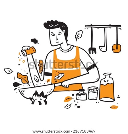 cooking man doodle vector illustration