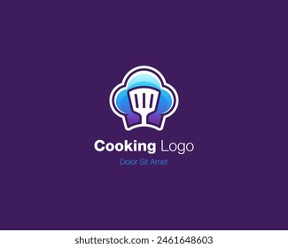 Cooking master logo. Colorful chef hat and spatula icon logo