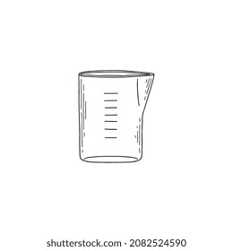 Cooking measuring cup to measure dry and liquid food products, sketch vector illustration isolated on white background. Kitchen utensils for food measuring with scale.