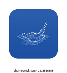 Cooking meat on bbq icon blue vector isolated on white background