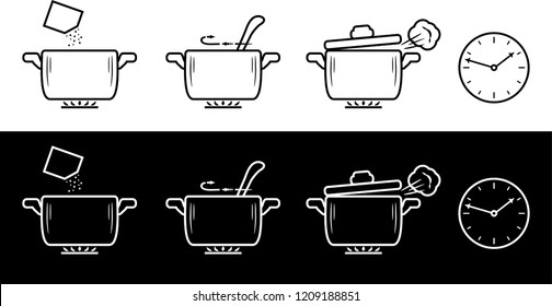 Cooking method in four steps. Black and white drawing. Vector