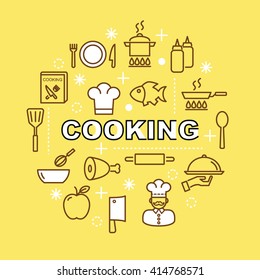 cooking minimal outline icons, vector pictogram set