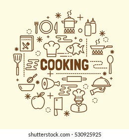 cooking minimal thin line icons set, vector illustration design elements