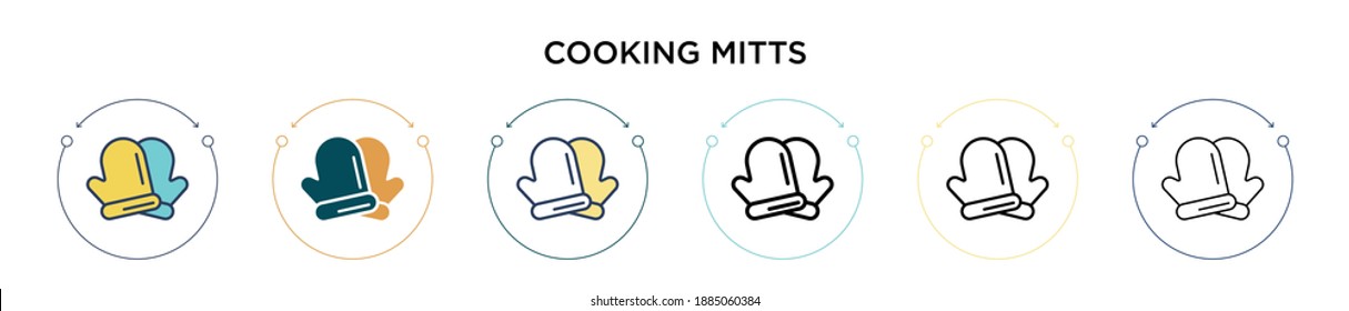 Cooking mitts icon in filled, thin line, outline and stroke style. Vector illustration of two colored and black cooking mitts vector icons designs can be used for mobile, ui, web