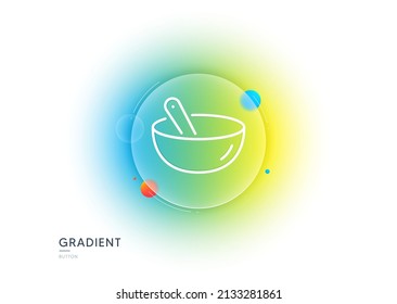 Cooking mix line icon. Gradient blur button with glassmorphism. Bowl with spoon sign. Food preparation symbol. Transparent glass design. Cooking mix line icon. Vector