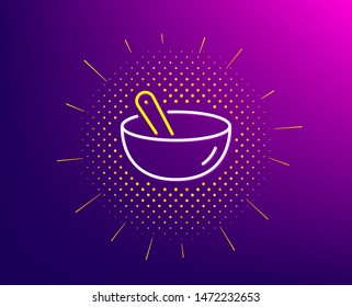 Cooking mix line icon. Halftone pattern. Bowl with spoon sign. Food preparation symbol. Gradient background. Cooking mix line icon. Yellow halftone pattern. Vector