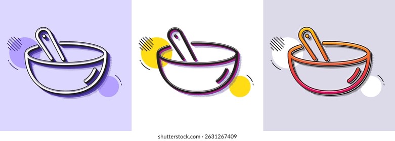 Cooking mix line icon. Halftone dotted pattern. Gradient icon with grain shadow. Bowl with spoon sign. Food preparation symbol. Line cooking mix icon. Various designs. Vector