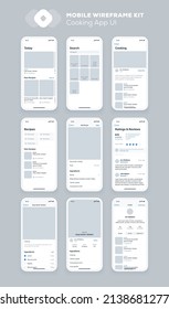 Cooking mobile app design. New OS screens. UI UX wireframe kit for smartphone.