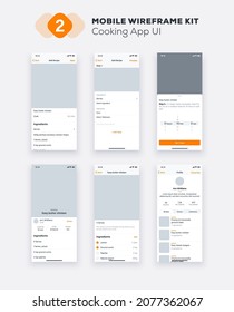 Cooking mobile app. UI, UX, GUI design elements. Food mobile application interface template.