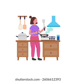 Cooking Morning Fried Eggs Vector Illustration