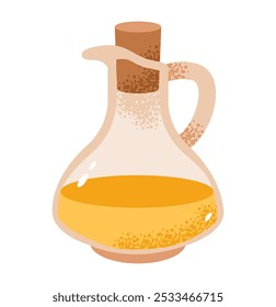 Cooking oil in bottle. Healthy eating and balanced meal preparation with essential kitchen ingredient. Flat vector illustration.