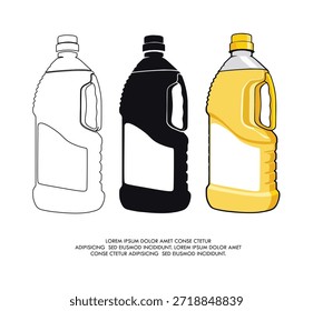 Cooking Oil Bottle Set Vector Illustration for Food Packaging and Branding and Plastic Cooking Oil Bottles Set or Food Packaging Vector Illustration