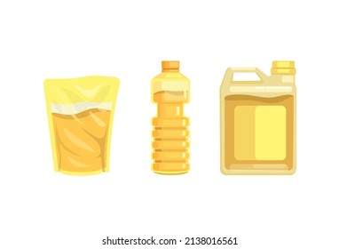 Cooking oil product set pouch bottle and gallon illustration vector