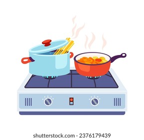 Cooking On Gas Cooktop Vector Illustration