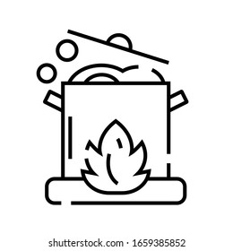 Cooking on open fire line icon, concept sign, outline vector illustration, linear symbol.
