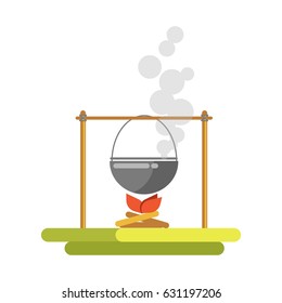 Cooking on open fire template vector flat illustration