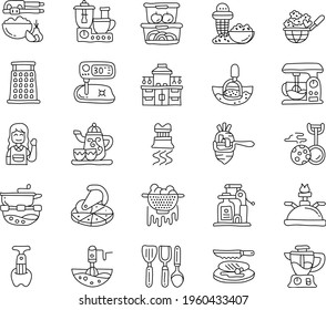 Iconos de esquema de cocina. Pictograma de cocina vectorial.