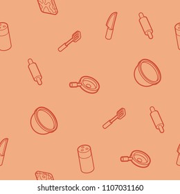 Cooking outline isometric pattern. Food preparation design elements. Vector illustration, EPS 10