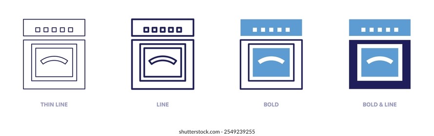 Cooking oven icon in 4 different styles. Thin Line, Line, Bold, and Bold Line. Duotone style. Editable stroke.