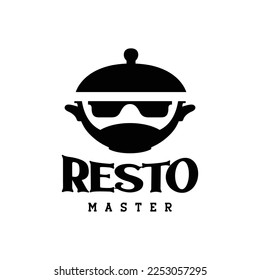 cooking pan bearded man master chef restaurant food vintage logo design vector icon illustration template