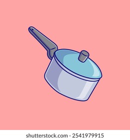 Cooking Pan Cartoon Vector Illustration. Kitchen Toolkit Utensils Concept. Flat Cartoon Outline Style.