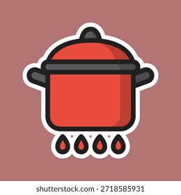 cooking pan editable cartoon style sticker vector