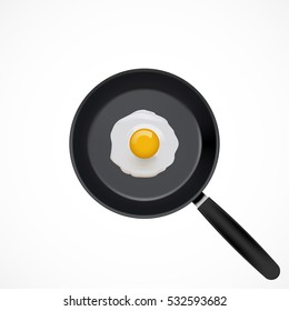 Cooking pan and fried egg isolated on white, vector illustration