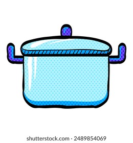 Cooking pan halftone icon hand drawn color vector illustration