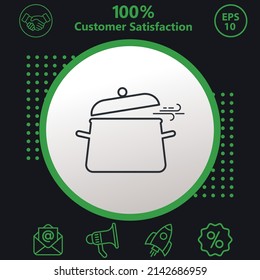Cooking pan icon. Background with a green pattern on a black background. modern design