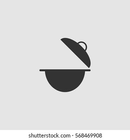 Cooking pan icon flat. Black pictogram on grey background. Vector illustration symbol