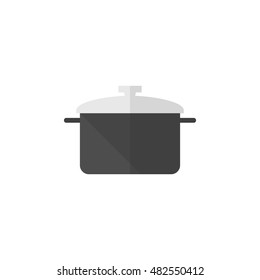 Cooking pan icon in flat color style. Food restaurant chef utensil boiling hot saucepan